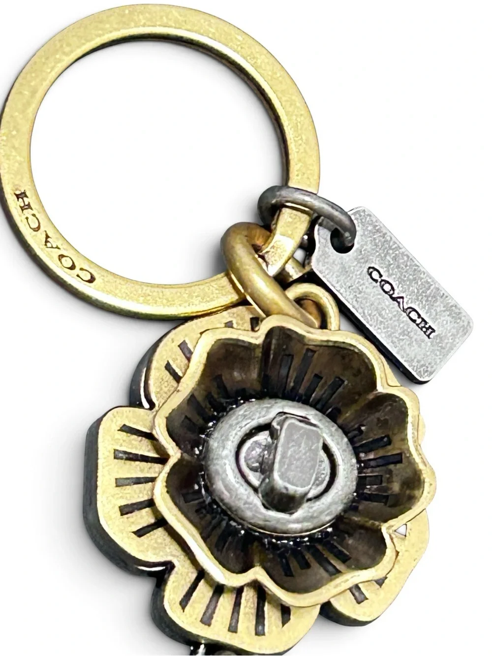 COACH Tea Rose Mixed Metals Valet Key Ring